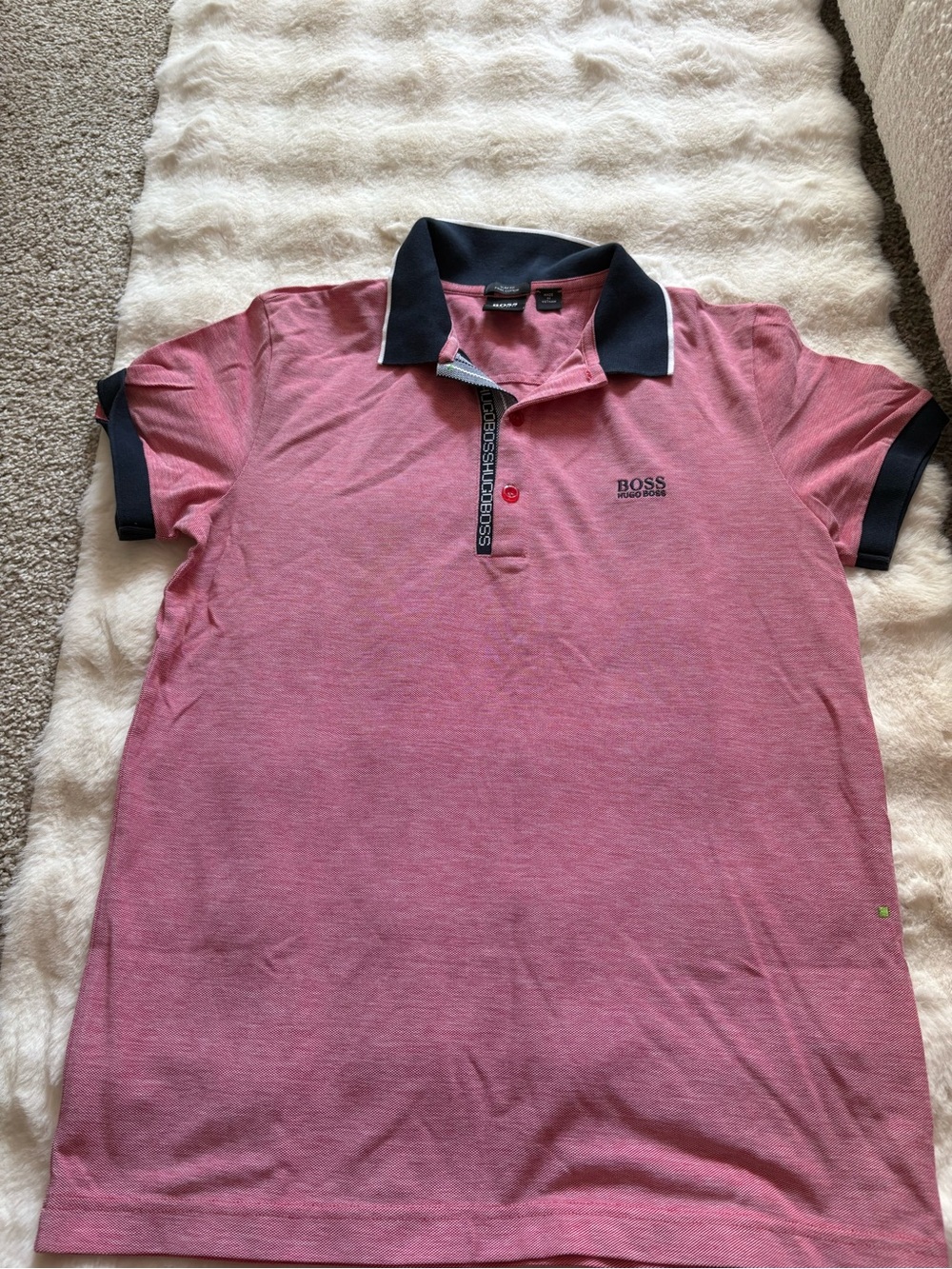 Hugo Boss Men's Red Polo with Navy Trim